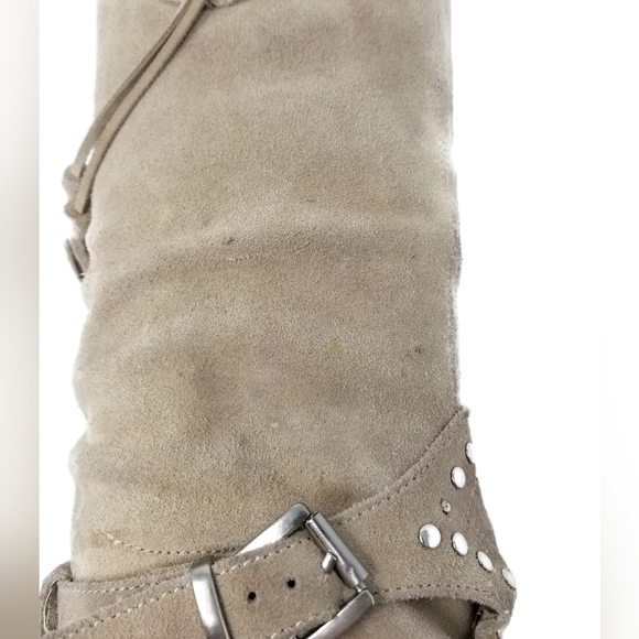 Steve Madden Tall Suede Studded Fringed Moccasin Boots Size 7 Tan - Picture 9 of 11